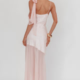 Gilded Dream Shoulder Detail Chiffon Hem Maxi Dress Blush