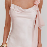Gilded Dream Shoulder Detail Chiffon Hem Maxi Dress Blush