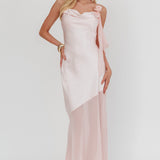 Gilded Dream Shoulder Detail Chiffon Hem Maxi Dress Blush