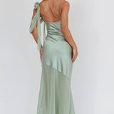 Gilded Dream Shoulder Detail Chiffon Hem Maxi Dress Sage