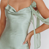 Gilded Dream Shoulder Detail Chiffon Hem Maxi Dress Sage