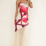 Gilded Dream Chiffon Hem Maxi Dress Print Beige