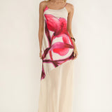 Gilded Dream Chiffon Hem Maxi Dress Print Beige