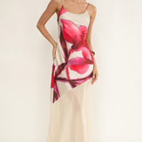 Gilded Dream Chiffon Hem Maxi Dress Print Beige
