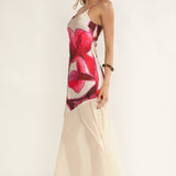 Gilded Dream Chiffon Hem Maxi Dress Print Beige