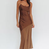 Gilded Dream Chiffon Hem Maxi Dress Chocolate