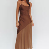 Gilded Dream Chiffon Hem Maxi Dress Chocolate