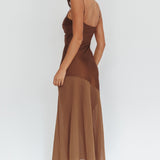 Gilded Dream Chiffon Hem Maxi Dress Chocolate
