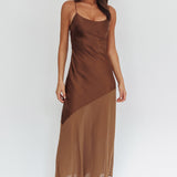 Gilded Dream Chiffon Hem Maxi Dress Chocolate