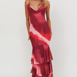 Oskar Tiered Ruffle Hem Mermaid Maxi Dress Pink