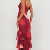 Oskar Tiered Ruffle Hem Mermaid Maxi Dress Pink