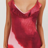Oskar Tiered Ruffle Hem Mermaid Maxi Dress Pink