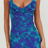 Oskar Tiered Ruffle Hem Mermaid Maxi Dress Abstract Blue