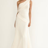 Anaisa Asymmetric Neckline Draped Maxi Dress Oyster
