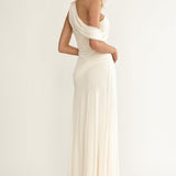 Anaisa Asymmetric Neckline Draped Maxi Dress Oyster