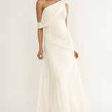 Anaisa Asymmetric Neckline Draped Maxi Dress Oyster