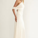 Anaisa Asymmetric Neckline Draped Maxi Dress Oyster