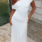 Anaisa Asymmetric Neckline Draped Maxi Dress Oyster