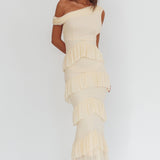 Anaisa Asymmetric Neckline Frill Maxi Dress Cream