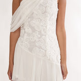 Anaisa One-Shoulder Draped Mini Dress Embellished Off White