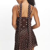 Anaisa Asymmetric Hem Mini Dress Polka Dot Chocolate