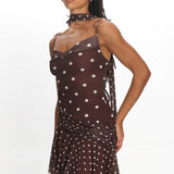 Anaisa Asymmetric Hem Mini Dress Polka Dot Chocolate