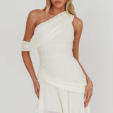 Anaisa One-Shoulder Draped Mini Dress Cream