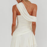 Anaisa One-Shoulder Draped Mini Dress Cream
