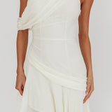 Anaisa One-Shoulder Draped Mini Dress Cream