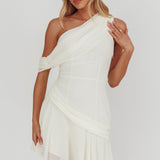 Anaisa One-Shoulder Draped Mini Dress Cream