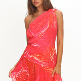 Anaisa One-Shoulder Draped Mini Dress Print Red