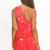 Anaisa One-Shoulder Draped Mini Dress Print Red