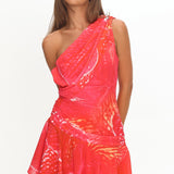Anaisa One-Shoulder Draped Mini Dress Print Red