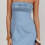 Caffeine Bow Detail Strapless Mini Dress Denim