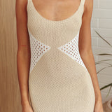 Illana Crochet Knit Maxi Dress Beige