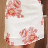 Sunlit Grove A-Line Mini Skirt Floral Cream/Red