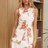 Sunlit Grove A-Line Mini Skirt Floral Cream/Red