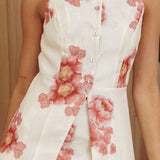 Sunlit Grove Button Front Top Floral Cream/Red
