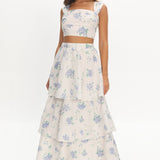 Dixon Tiered Maxi Skirt Floral Beige