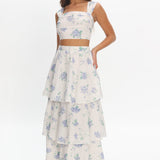 Dixon Tiered Maxi Skirt Floral Beige