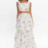 Dixon Pintuck Pleat Crop Top Floral Beige