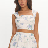 Dixon Pintuck Pleat Crop Top Floral Beige