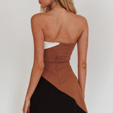 Kindle Strapless Contrast Panels Mini Dress Tan Multi