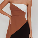 Kindle Strapless Contrast Panels Mini Dress Tan Multi