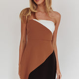 Kindle Strapless Contrast Panels Mini Dress Tan Multi