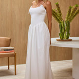 Enchanted Leaf Shirred Bodice Maxi Dress White