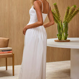 Enchanted Leaf Shirred Bodice Maxi Dress White