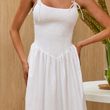 Enchanted Leaf Shirred Bodice Maxi Dress White