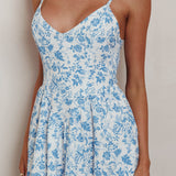 Enchanted Leaf Floral Print A-Line Maxi Dress Blue
