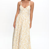 Enchanted Leaf Floral Print A-Line Maxi Dress Yellow